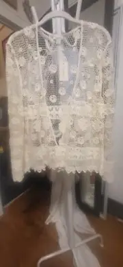 Sundance NWT White Crochet Lace Open Cardigan PS/PM