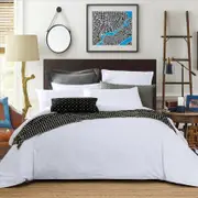 CottonMore Bamboo Cotton 650TC Sateen Plain White Doona Quilt Cover Set - Queen