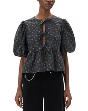 Ganni Printed Peplum Blouse