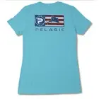 PELAGIC Women's Medium M T Shirt Americamo Icon Fishing Gear Light Blue Teal
