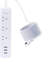 AU Power Strip Socket 3M Extension Cord Power Board with 3USB Port Charge for Sweeping Robot, Phone, Surge Protector 3 AC Outlets, Max 2500W/10A, AU Plug Socket with Switch for Home (White)