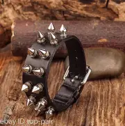 Biker Rocker Studded Spike Rivet Genuine Leather Wrap Belt Clasp Cuff Bracelet