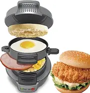 Breakfast Sandwich Maker, Burger Maker with Non-stick Coating and Work Indicator Light, Anti-scald Handle, Electric Burger Maker for English Waffles, Croissants, Mini Waffles, Burgers grey