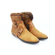 NIB Tod's Womens Ascot Double Strap Bootie Boots Biscuit Hazelnut 37.5 $895+