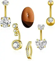 [BSJ4U] Belly Button Rings Gold Silver Pink Clear CZ Belly Rings for Women Heart Bow Flower Butterfly Teardrop Dangle Navel Belly Button Piercing Jewelry