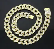15mm Iced Baguette Cubic Zirconia Cuban Chain Gold Silver Plated 18" Necklace