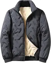 [Generic] Men's Lamb Wool Cotton Quilted Jackets Full Zip Fleece Lined Winter Down Jacket Casual Warm Short Solid Puff Coat