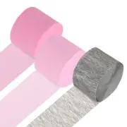 3Roll 1.8"x72FT Crepe Paper Streamers Decorations Peach Pink/Light Pink/Silver