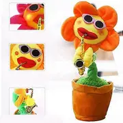 Sunflower Electric Plush Toys Singing and Dancing Sunflower Toy Soft Plush Creative Funny Saxophone Volume Control Funny Toy for Baby Kids (Yellow)
