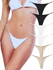 [KUKU PANDA] Sexy G String Thongs for Women Stretchy Cotton Panties Ladies No Show Underwear 6 Pack Set