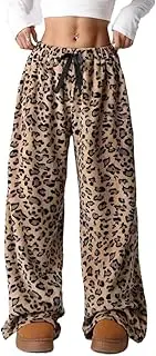 [RSGMU] Women's Pajama Pants Leopard Pants Women Fuzzy Pajama Pants Y2k Cheetah Pants Grunge High Waisted Cute Pj Pants