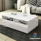Modern Coffee Table Storage Shelf High Gloss Table Cabinet w/ 4 Drawers White
