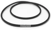 [Glory Qin] 2mm Black Leather Cord Stainless Steel Rice Clasps Necklace Rope 16 to 28 Inch