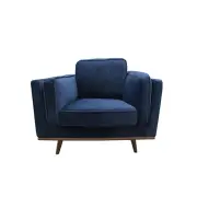 Single Seater Armchair Sofa Modern Lounge Accent Chair in Soft Blue Velvet with Wooden Frame