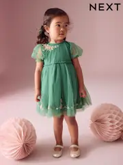 Green Embroidered Mesh Party Dress (3mths-10yrs) (E08057) | $42 - $55