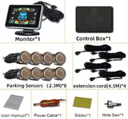 8 Parking Sensor Parktronic Car Automobile Reversing Backup Radar Electronics Rear Auto Detector Backing Assistance Kit Buzzer Brown