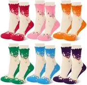 [BOARDFEB] 6 Pairs Women Sheer Mesh Socks Summer Transparent Floral Socks Ultrathin Fishnet Socks See Through Lace Ankle Socks