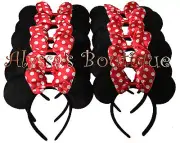 12 pc Minnie Mouse Ears Headbands Black Red Polka Dot Bow Mickey Party Birthday