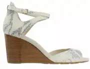 Cole Haan Women 9 Sadie White Beige Leather Ankle Strap Wedge Sandals Heels NEW