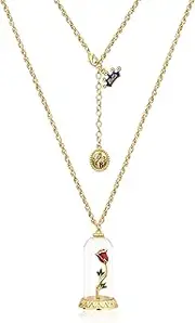 [Disney by Couture Kingdom] Women's Disney Beauty & The Beast Enchanted Rose Necklace,Yellow Gold, 36x2x1