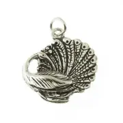 925 Sterling Silver Peacock Flaunting Feathers Charm Made in USA