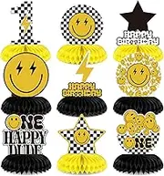 9 Pcs One Happy Dude Honeycomb Centerpiece One Happy Dude 1st Birthday Party Decoration Set Smile Face Table Toppers Centerpieces Party Supplies for Wedding Baby Shower Birthday Party Home Decor