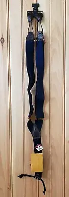 Mens Adjustable Stretch Y-Back Suspenders w/Leather Button Tabs & Buttons Blue