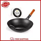 Yosukata Carbon Steel Wok Stir Fry Pan Flat Bottom Black Durable 13.5in / 34cm