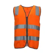 Hi Vis Safety Vest Reflective Tape Zip Up Workwear Pocket Night High Visibility - Orange