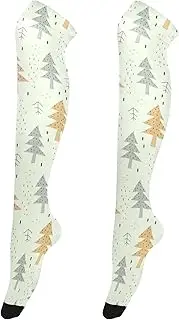 [Caihoyu] Thigh Socks for Women Soft And Comfortable Tall Thigh High Stockings Extra Long Over Knee Thigh Socks for Weddings Red Yellow Christmas Cartoon Trees, Red Yellow Christmas Cartoon Trees