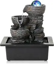 Dyna-Living Tabletop Water Fountain,Environmental Resin Meditation,Desktop Fountain,Indoor Waterfall Feature with Crystal Ball and Light for Home Office Decor Relaxation 10''X9''X7''