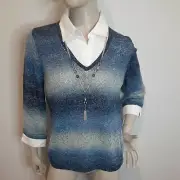 NWT Women's Alfred Dunner Blue Knit Pullover Layered Sweater PM $68