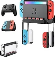 ZAONOOL Wall Mount with 2 Controller Mounts for Nintendo Switch and Switch OLED, Metal Wall Mount Kit Shelf Stand with 5 Playing Cards and 4 Joy Con Hangers, Console Safe Nearby