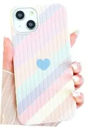 Compatible with iPhone 12 Mini/13 Mini Heart Case for Women Rainbow/Purple