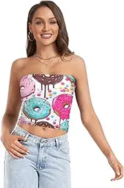 [RPLIFE] Colorful Donuts Candies Cropped Tube Top, Strapless Top for Women Summer, Mesh Tube Tops, Sexy Tube Tops (S)