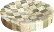 StonePlus Marble Stone Checkerboard D4.7'' Round Small Splicing Mosaic Tray Jewelry Dish (Green Jade Onyx x Travertine)