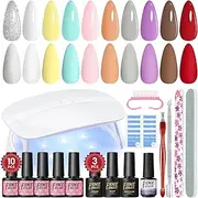 PEACECOLOR 21Pcs Gel Nail Polish Kit with U V Light 10 Winter Colors Pink Red Yellow Blue White Soak off Gel Nail Polish Remover 3Pcs Matte/Glossy Top Base Coat Manicure Kit DIY