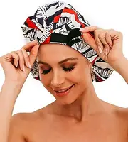 HIUMI Luxury Shower Cap for Women Long Hair Extra Large Washable Reusable Waterproof Bathing Hair Cap Adjustable Double Layer Shower Caps