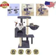 Multifunctional Cat Tower 35.4'' - Cozy Hammock & Scratching Posts in Grey