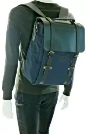 Brooks Brothers Durable Canvas Leather Flap Backpack in Navy NWT