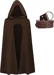 Renaissance Costume Medieval Viking Hooded Cape Halloween Vintage Cloak with Belt Accessories Set for Men Women