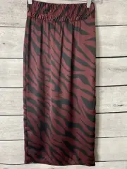 NEW ZARA BURGUNDY RED BLACK ZEBRA PRINT PENCIL MIDI SKIRT ZIP SIZE S #7154