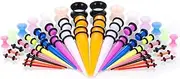 [vogem] 50Pcs Ear Stretchers Stretching Kit Acrylic 14G-00G Ear Tapers and Silicone Tunnel Marble Pattern Expander Piercing Set Body Jewelry