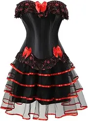 [OFFSUM] Women's Sexy Corset - Strapless Adjustable Bustier with Skirt Lace Embroidery Bowknot Patchwork Party Wedding Satin Bridal Lingerie Top
