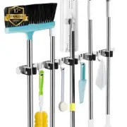 5 Racks and 4 Hooks Mop and Broom Holder Wall Mount, Broom Organizer Storage ...