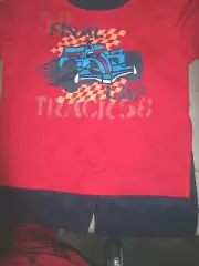 NWT FADED GLORY Shirt/Pants Set Red/Navy-Race Car - SIZE 12 MOS.