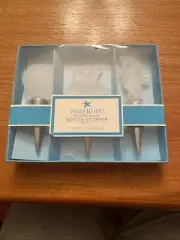 Two's Company Frosted Glass Bottle Stopper Set Seashore Set of 3 Wine Beachy