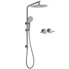 KYLINS Round Gun Metal Shower Set 12" Rain Head Handheld Slide Rail Twin Taps
