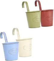 ifundom 4Pcs Decorative Iron Buckets for Hanging Flowers Small Vintage Planters with Hook Versatile Flower Arranging Holders for Railing Windows Balcony Home Decor