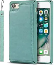 Cavor PU Leather Wallet for iPhone SE 2020/ SE 2022 iPhone 7/8 Case Flip Magnetic Clasp Back Cover Shockproof Soft TPU Phone Cases with Lanyard & Card Slots Holder & Kickstand Protective Case-Green